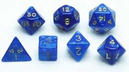 HOT Games Dobbelstenen Set blauw marmer/parelmoer 7 st. :