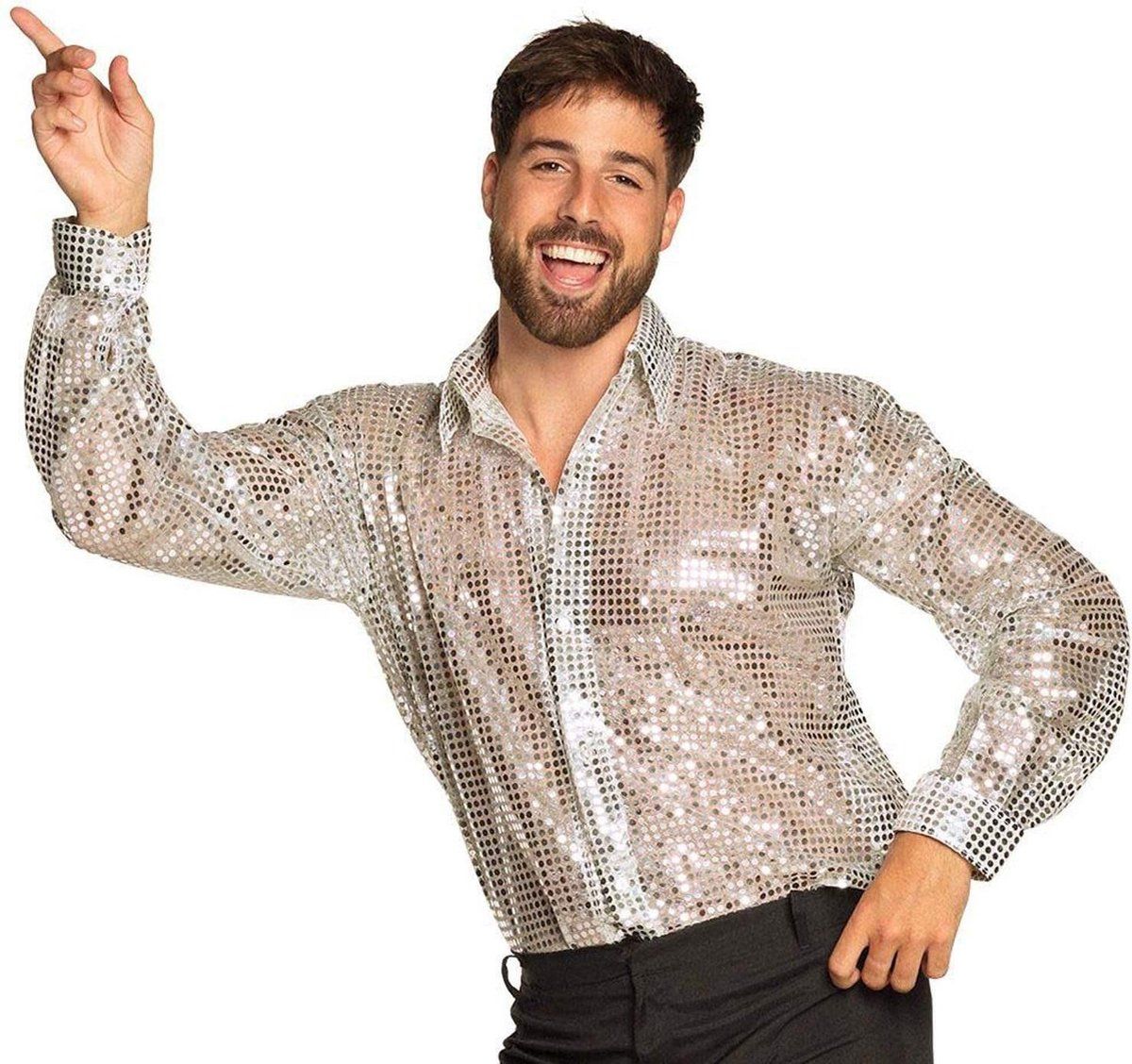 Boland Shirt Disco Heren Zilver Maat XXL