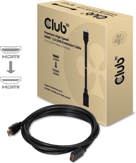 Club3D CAC-1321 HDMI Verlengkabel - 3 m - Zwart