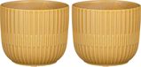 Mica Decorations - Plantenpot/bloempot - 2x stuks - keramiek - okergeel - D11/H9 cm