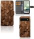 B2Ctelecom Book Style Case voor Google Pixel 6A Wooden Cubes