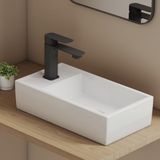 EMKE Kleine wastafel, 41,6 x 22,3 x 10,5 cm, wit | Hoogwaardige wandwastafel, vierkant, 45 mm afvoeropening, met kraangat, opzet- en wandmontage, voor gastentoilet en kleine