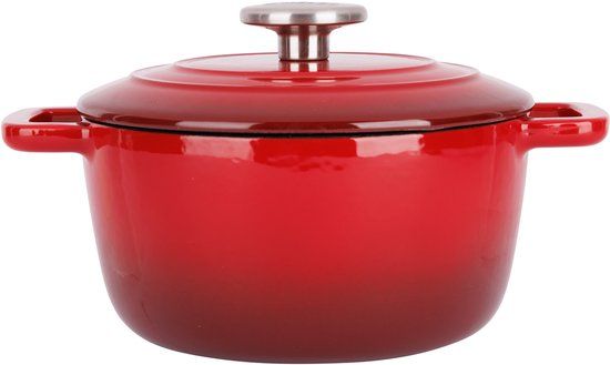 Cosy & Trendy Braadpan/stoofpan - gietijzer/emaille - 2.7 liter - 20 x 10 cm - rood