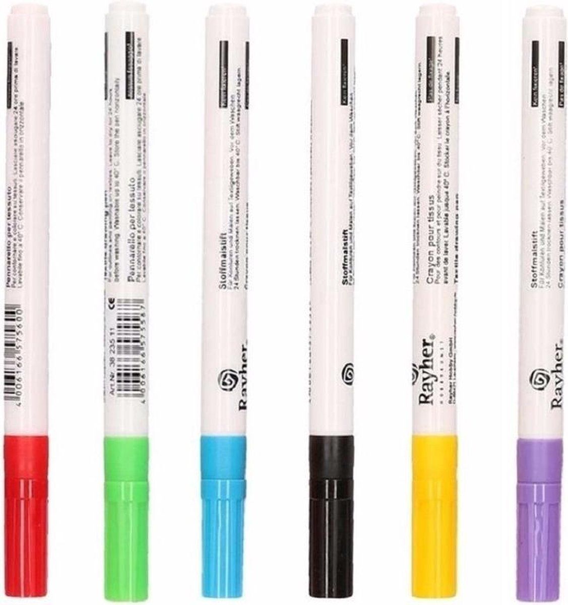 Rayher Hobby Textielstiften Set - 6 Stuks - Fijne Punt - Multi