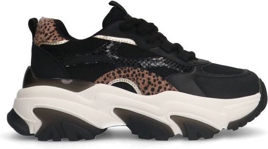 Sacha - Dames - Zwarte sneakers met panterprint - Maat 42