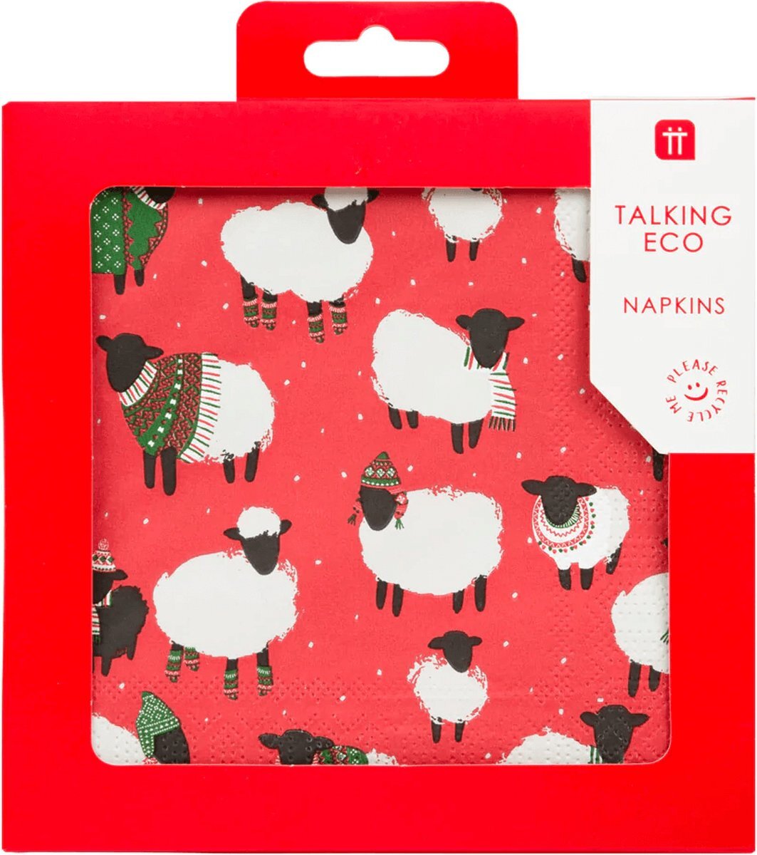 Talking Tables Pack van 20 schapen kerst servetten | Rood papier servetten voor Kerstmis, boksdag, winter diner feest, decoupage