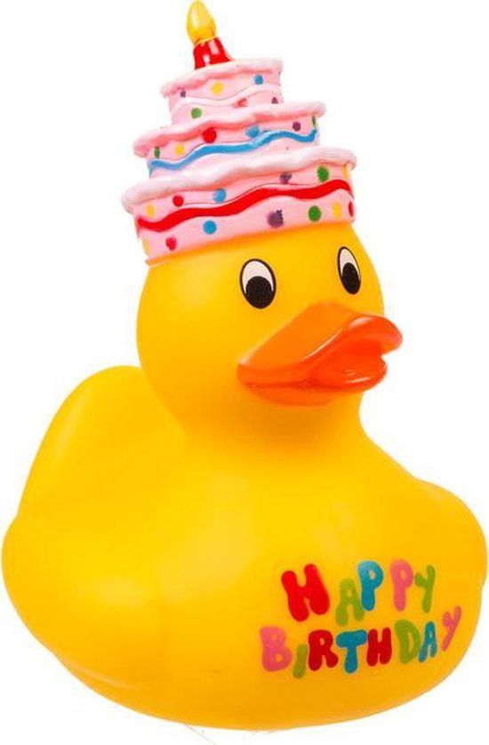 OOTB Badeend Happy Birthday Geel Plastic 25 cm