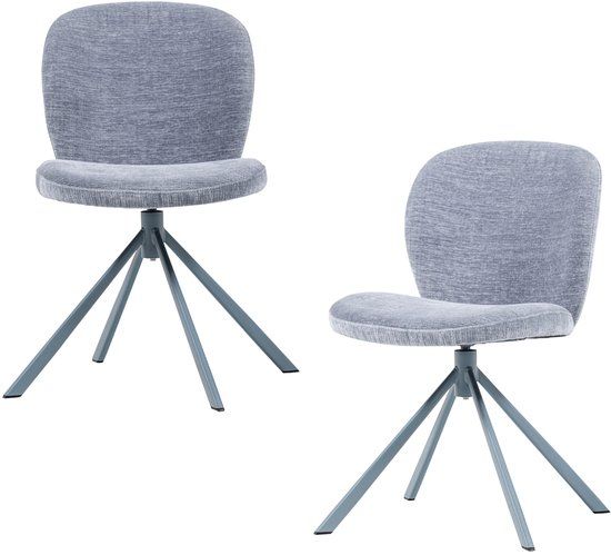 WOOOD Femke Eetkamerstoelen - Chenille - Blauw - Set van 2