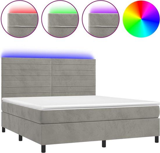 vidaXL Boxspring met matras en LED fluweel lichtgrijs 180x200 cm