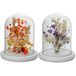 DRW Set van 3 glazen fans, met houten sokkel en kunstbloemen in natuurlijke en zachte tinten, 11 x 11 x 13 cm