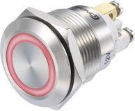 Tru Components 1273002 GQ19F-10E/R/12V/S Drukschakelaar 48 V/DC 3 A 1x uit/(aan) Moment Rood IP65