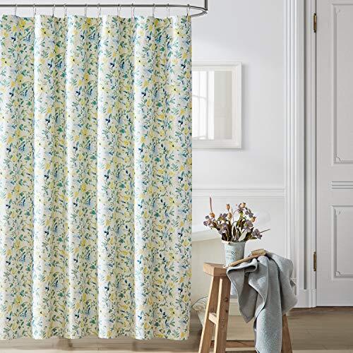 Laura Ashley Home | Nora Collection | Douchegordijn, 100% katoen, lichtgewicht, stijlvol bloemenontwerp, wasbaar voor onderhoudsvriendelijk, 72 x 72, felblauw