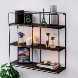 Moderne wandplankenset (3 stuks), zwart en walnoot, 60 x 14 cm, 100% dennenhout en metalen frame, stijlvol en functioneel voor decoratie thuis en op kantoor