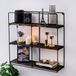 Moderne wandplankenset (3 stuks), zwart en walnoot, 60 x 14 cm, 100% dennenhout en metalen frame, stijlvol en functioneel voor decoratie thuis en op kantoor