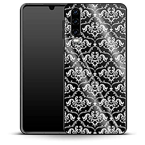 caseable caseable Huawei P30 luxe glazen telefoonhoes - schokdempend & krasbestendig oppervlak - kleurrijk design - Black French Lillies - bloemen bloemen