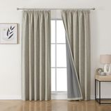 Joydeco 100% thermisch verduisteringsgordijn van linnen met plooiband, 140 x 245 cm, 2 stuks, warmte-isolerend, tegen kou en hitte, met stanglus, voor decoratie van deuren en ramen