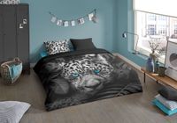 Pure dekbedovertrek luipaard met blauwe ogen - 2 persoons 200x200/220 cm - Antraciet - Microvezel