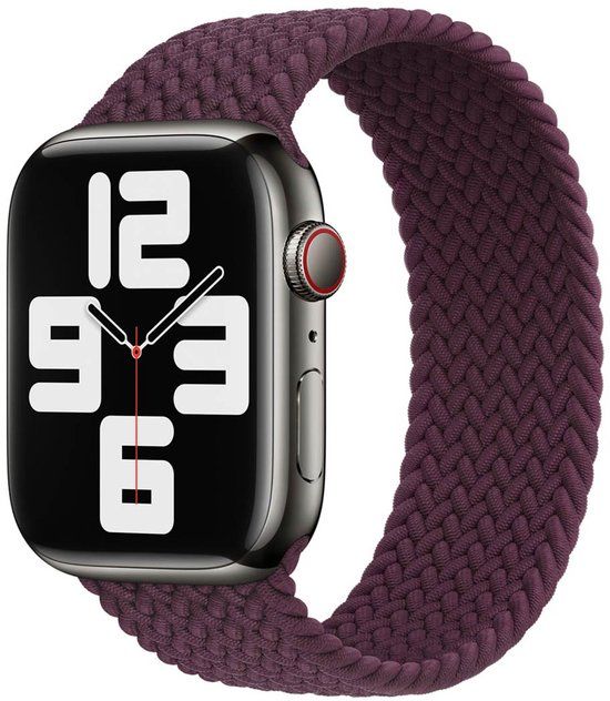 Apple Gevlochten solobandje voor de Apple Watch | 44/45/46/49 mm - Maat 8 - Dark Cherry