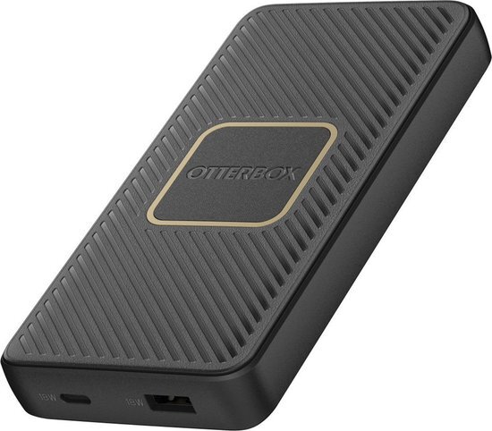 OtterBox Robuust snel opladen, 10K mAh USB A&C 18W USB-PD Powerbank met Qi draadloos opladen - Zwart