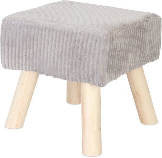 Merkloos Relaxdays Poef op poten - 30 cm - corduroy - lichtgrijs