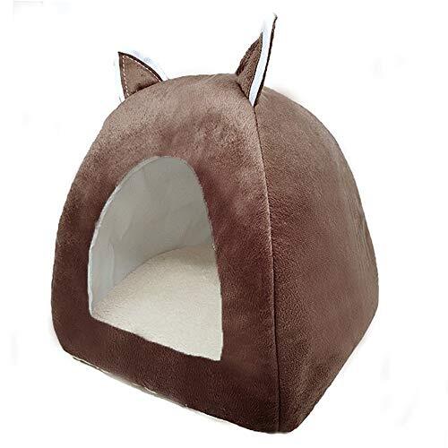 Aismart Pet Tent Cave Bed voor katten/kleine honden Cat Bed House, Microfiber Indoor Outdoor Pet Beds (S,Brown)