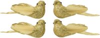 Decoris décorations de sapin de Noël oiseaux sur clip - 4x pièces - or - mousse - 11 cm