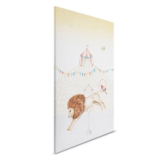 A.S. Création Canvas foto circus leeuw kinderkamer - muurschildering in kleurrijk, beige - 40 x 60 cm - DD129375