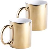 Makito Western Europe Tasse à café/tasse à thé - 2x - Or métallique - céramique - 350 ml