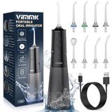 Vimmk Draagbare monddouche, professioneel, draadloos, 8 sproeiers, 5 modi, IPX7, waterdicht, 300 ml, USB-C, oplaadbaar, voor tandreiniging, voor thuis en op reis (zwart)