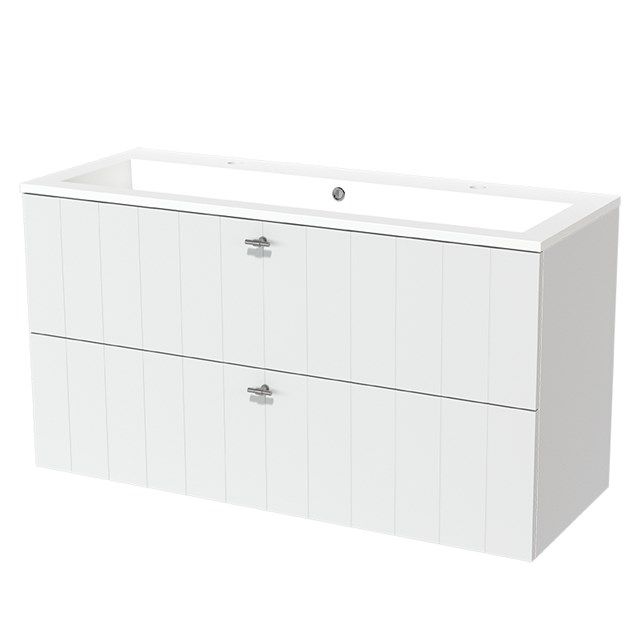 Maxaro Badkamermeubel 120cm Modulo Mat Wit 2 Lades Lamel Wastafel Mineraalmarmer