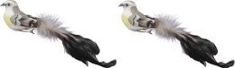Merkloos 12x Grijze decoratie vogels op clip 21 cm