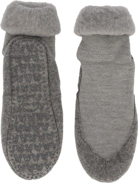 Heat Essentials Wollen Pantoffel Sokken Unisex Grijs 43/44 - Cosyshoe Antislip Sokken - Huissokken