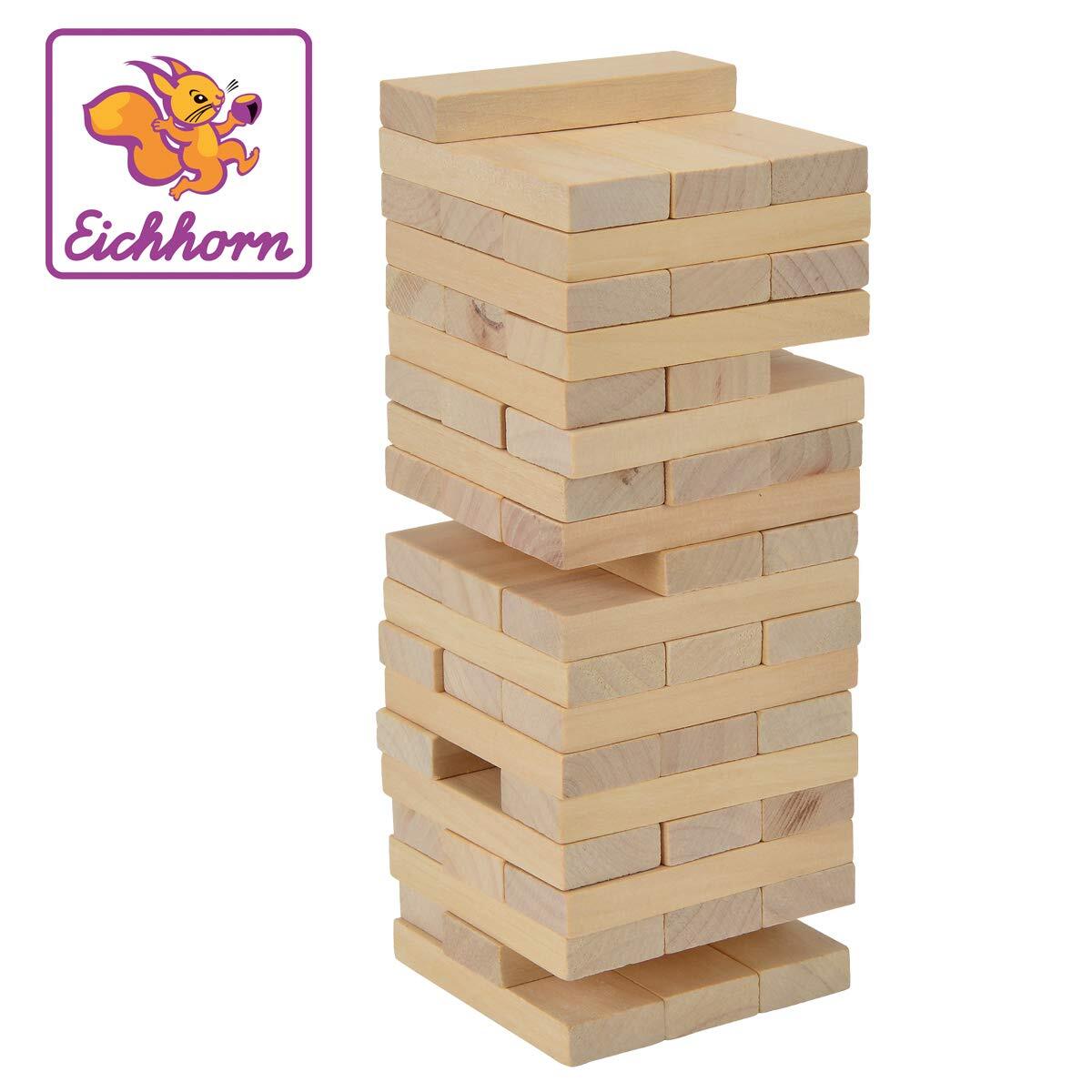 eichhorn Eichhoorn stapelspel, behendigheidsspel voor het hele gezin, Balance Tower gemaakt van onbehandeld hout, 54 delig, geschikt vanaf 5 jaar