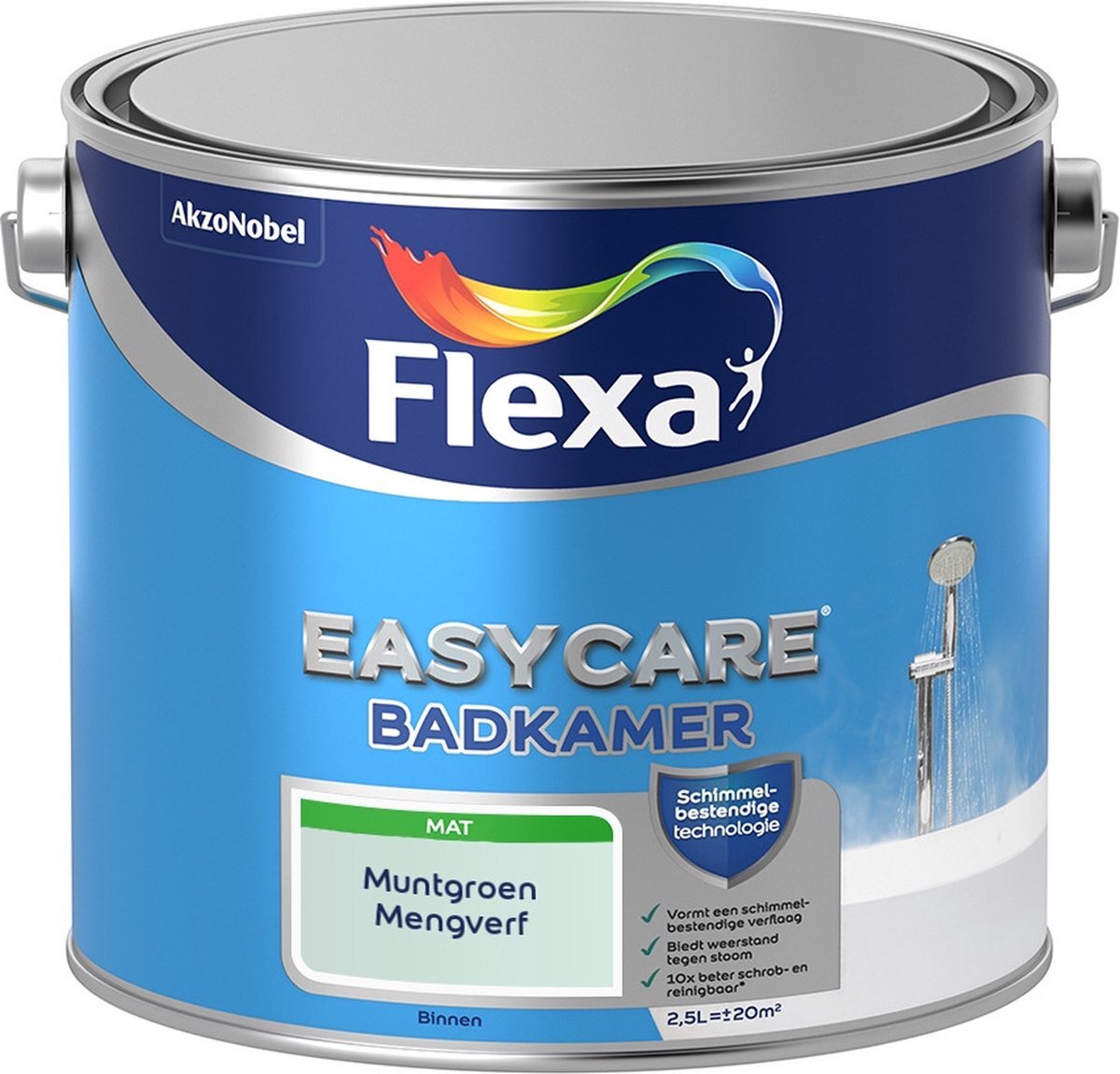 FLEXA Easycare Muurverf - Badkamer - Mat - Mengkleur - Muntgroen - 2,5 liter