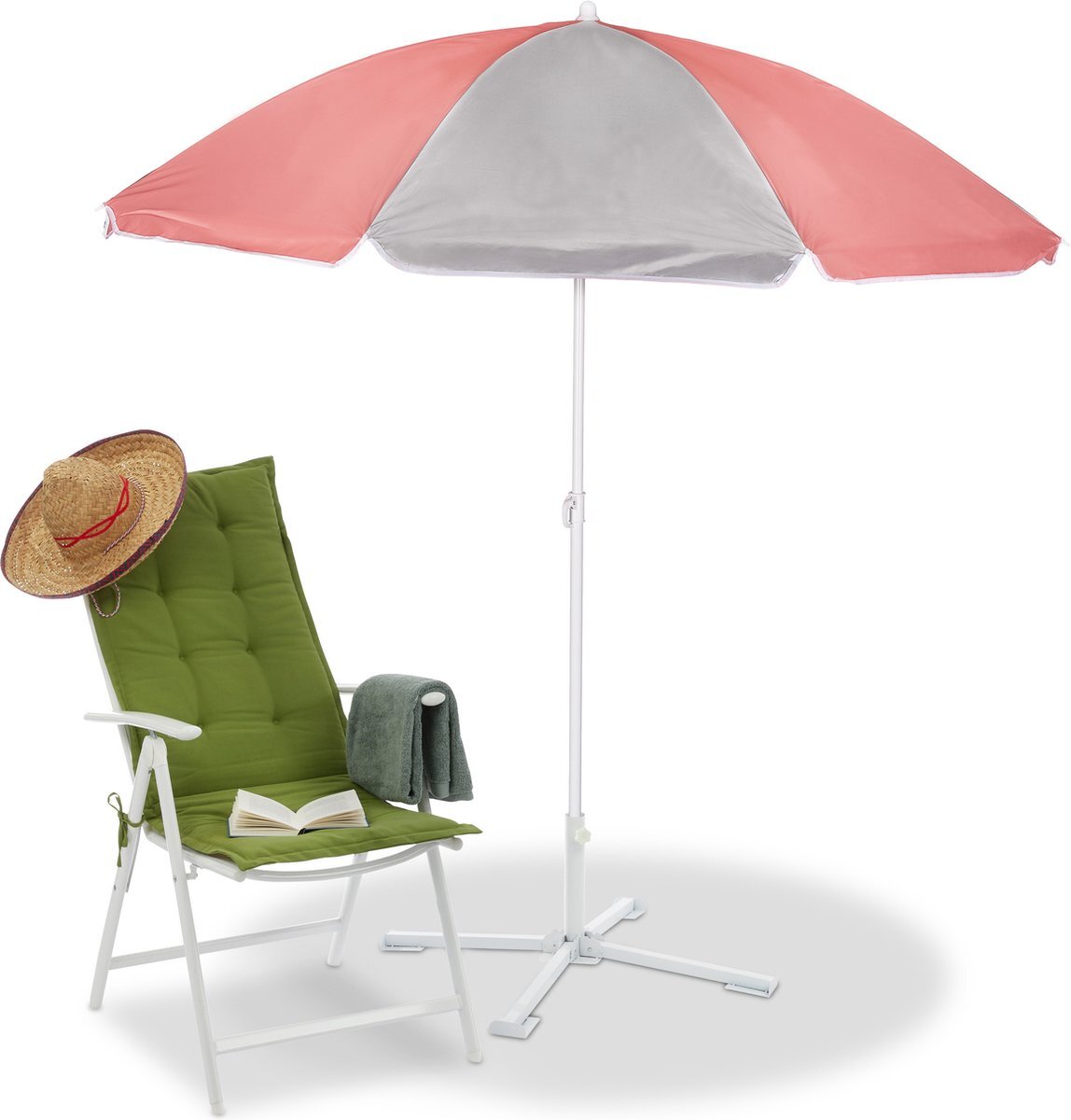 Relaxdays parasol 160 cm - strandparasol lichtgewicht - kantelbaar - kleine stokparasol