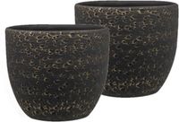 Ter Steege Plantenpot/Bloempot Lava Stone - Set van 2x stuks - zwart - D15 x H13 cm - binnen