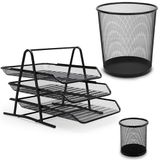 Waytex Bureauaccessoireset, 3-delig, metaal, mesh, papiermand, sorteermap met 3 uittrekbare manden, pennenhouder