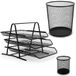 Waytex Bureauaccessoireset, 3-delig, metaal, mesh, papiermand, sorteermap met 3 uittrekbare manden, pennenhouder