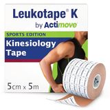 BSN Médical Actimove Leukotape K Kinesiologietape voor spierondersteuning en pijnverlichting, 5 cm x 5 m, beige, 1 rol