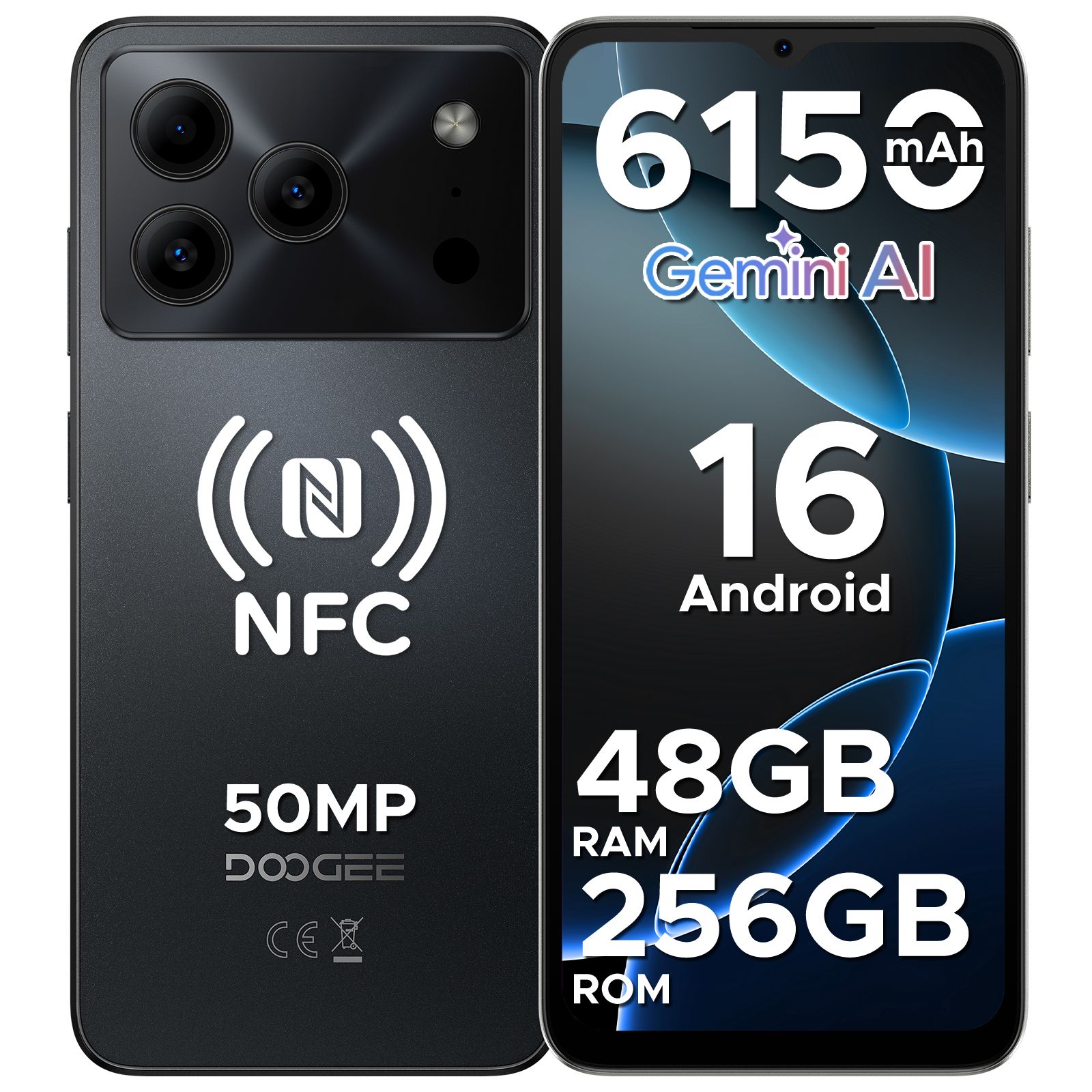 DOOGEE Note56 Plus Smartphone Android 16 48GB+256GB 6150mAh Grote Batterij 6.56'' 90Hz Scherm UNISOC T7225 50MP Camera NFC