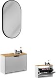 Planetmöbel STIVIO Schoenenkast 60 cm Wit Grijs met LED Spiegel GLORA