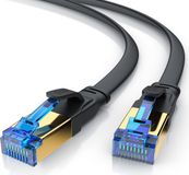 Primewire LAN-kabel CAT 8, platte kabel, patchkabel tot 40 Gbit/s, S/FTP PIMF afscherming, RJ45-connectoren verguld, trekontlasting, netwerkkabel 0,25 m, Ethernet, zwart
