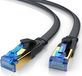 Primewire LAN-kabel CAT 8, platte kabel, patchkabel tot 40 Gbit/s, S/FTP PIMF afscherming, RJ45-connectoren verguld, trekontlasting, netwerkkabel 0,25 m, Ethernet, zwart