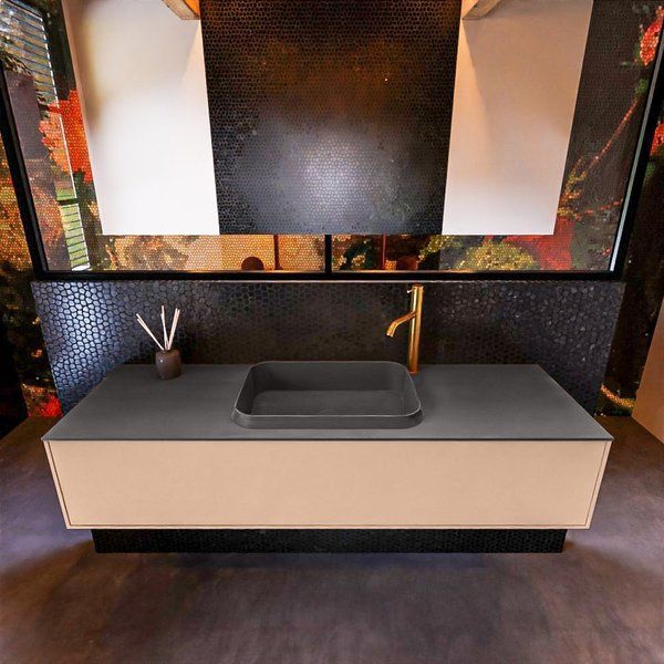 Mondiaz ERIN 150cm badmeubelset onderkast Rosee met 1 lade + Wastafel RIDGE Dark grey