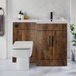 Cluo meuble vasque et combinaison WC chêne foncé, incl. toilette, réservoir caché et lavabo | poignées noires | exécution droite