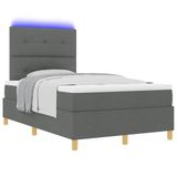 vidaXL LED Box Spring Bed with Headboard, Dark Grey, 120 x 190 cm, Fabric