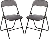 5Five Klapstoel met fluweel zitting - 2x stuks - grijs - 44 x 48 x 79 cm - metaal