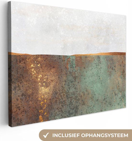 OneMillionCanvasses Canvas Schilderij 160x120 cm - Abstract - Goud - Muurdecoratie