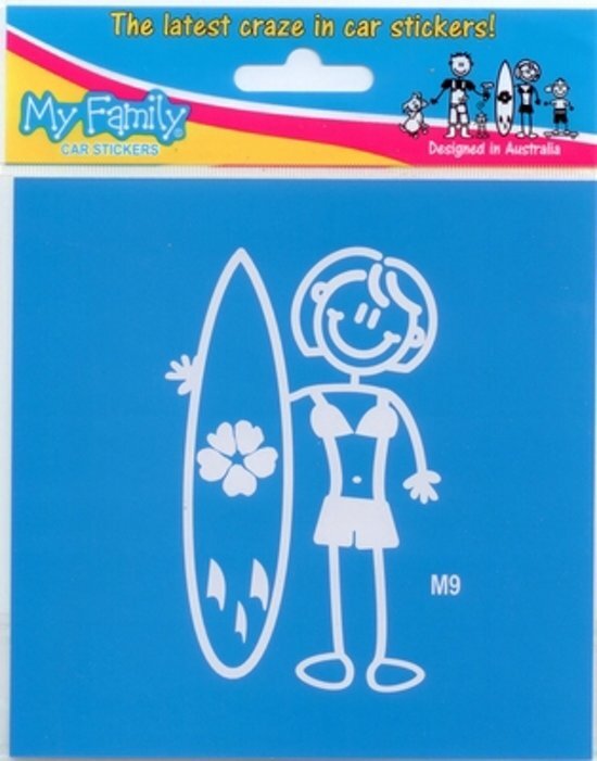 The Sticker Family moeder met surfboard autosticker