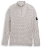 Tom Tailor Troyer gebreide trui met kabelpatroon - Maat L - grey offwhite plated